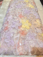 (Precut of 1.40 Meter) Fiza Applique Handwork Net Embroidery 54 Inch Width