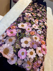 (Precut of 0.75 Meter) Black Dream Net Appliqué imported Net Embroidery 56 Inch Width