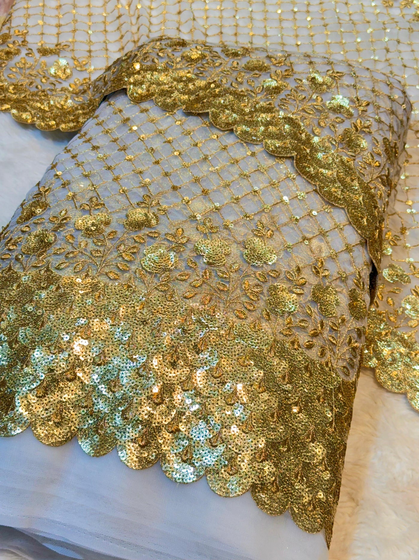 Suits Combinations - Net Heavy Sequins work shirt With Scalloped Net Dupatta (2.50 meter shirt , one dupatta )