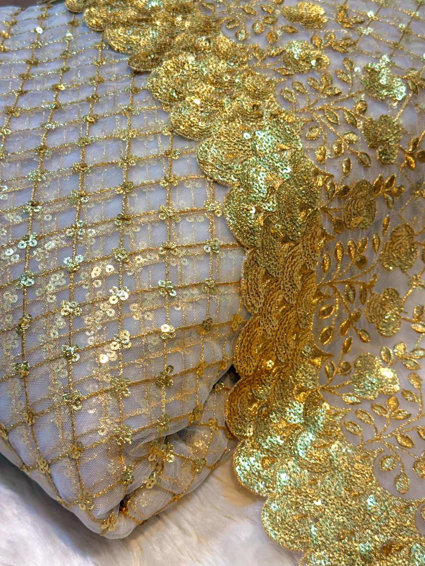 Suits Combinations - Net Heavy Sequins work shirt With Scalloped Net Dupatta (2.50 meter shirt , one dupatta )