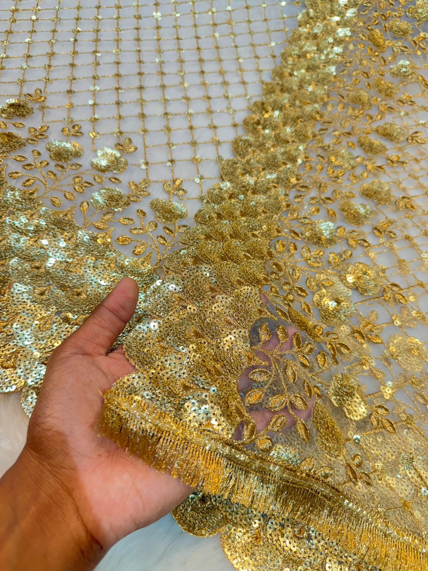 Suits Combinations - Net Heavy Sequins work shirt With Scalloped Net Dupatta (2.50 meter shirt , one dupatta )