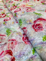 White Misha Rose Applique Handwork Net Embroidery 54 inch width