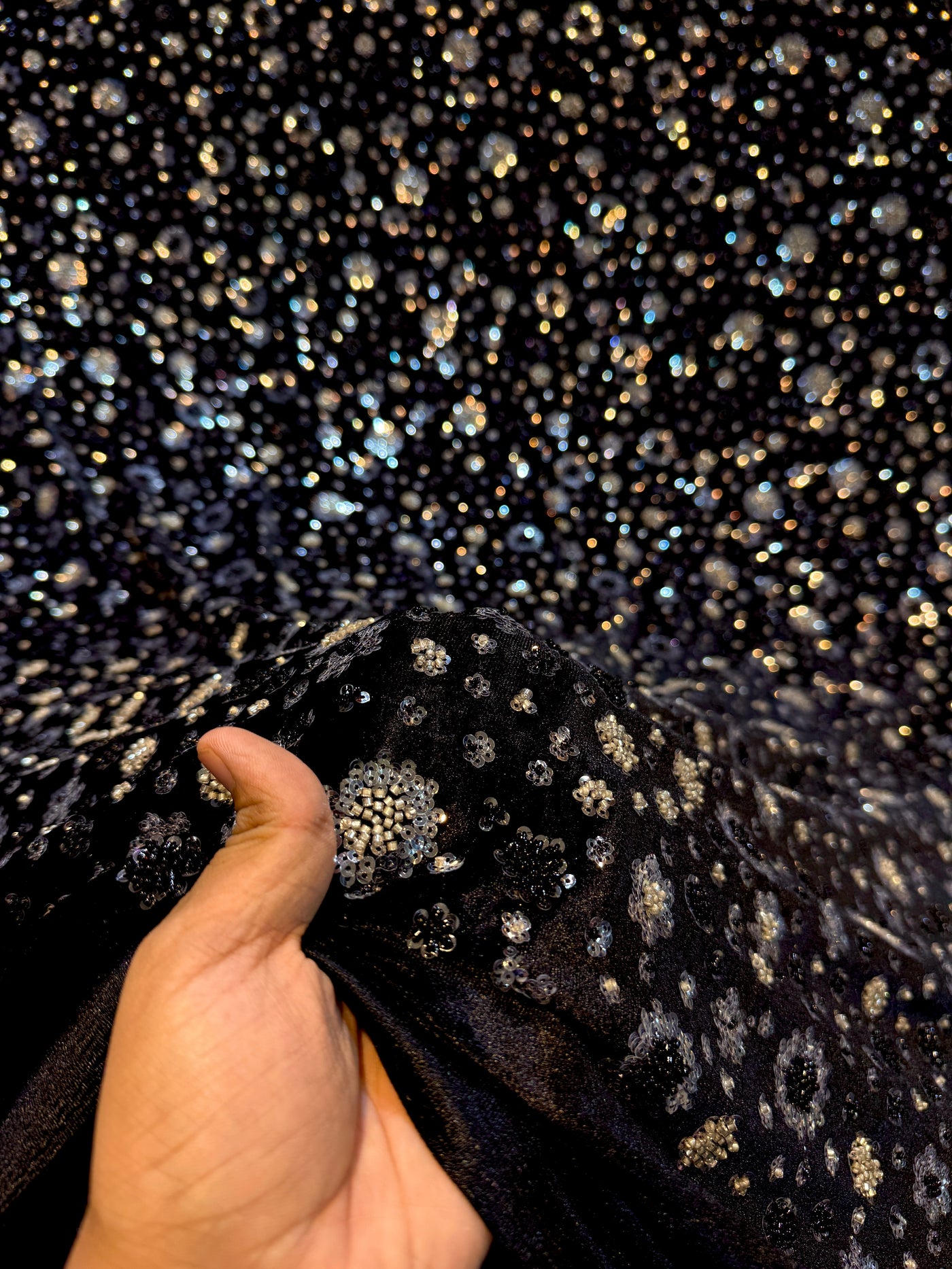 Ivora Imported Black Velvet Handwork Embroidery Stretchable 54 Inch Width
