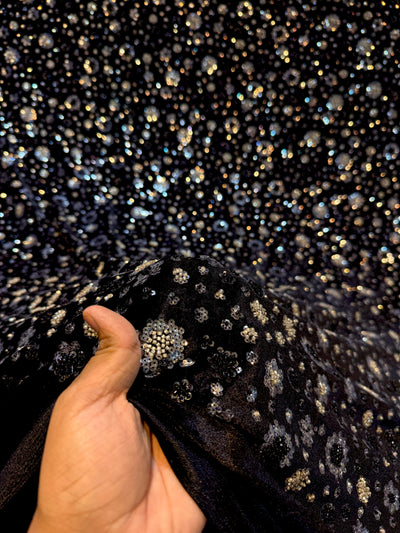Ivora Imported Black Velvet Handwork Embroidery Stretchable 54 Inch Width