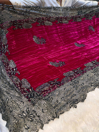 Magenta Crush Velvet Stoles With Cutwork Lace 2.10 meter length 37 inch width