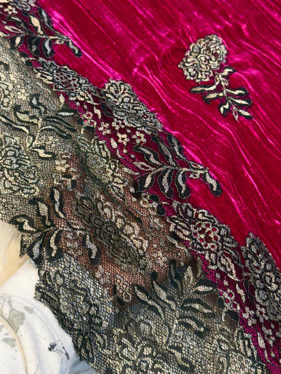 Magenta Crush Velvet Stoles With Cutwork Lace 2.10 meter length 37 inch width