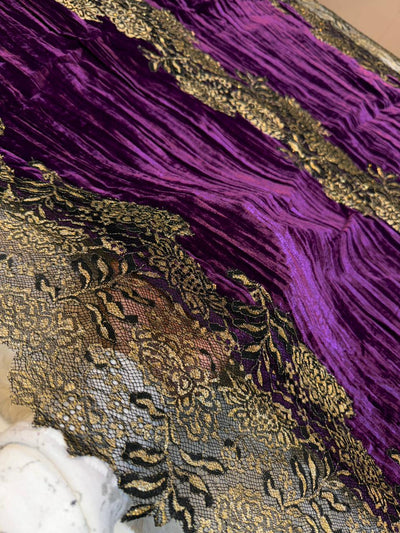 Purple Crush Velvet Stoles With Cutwork Lace 2.10 meter length 37 inch width