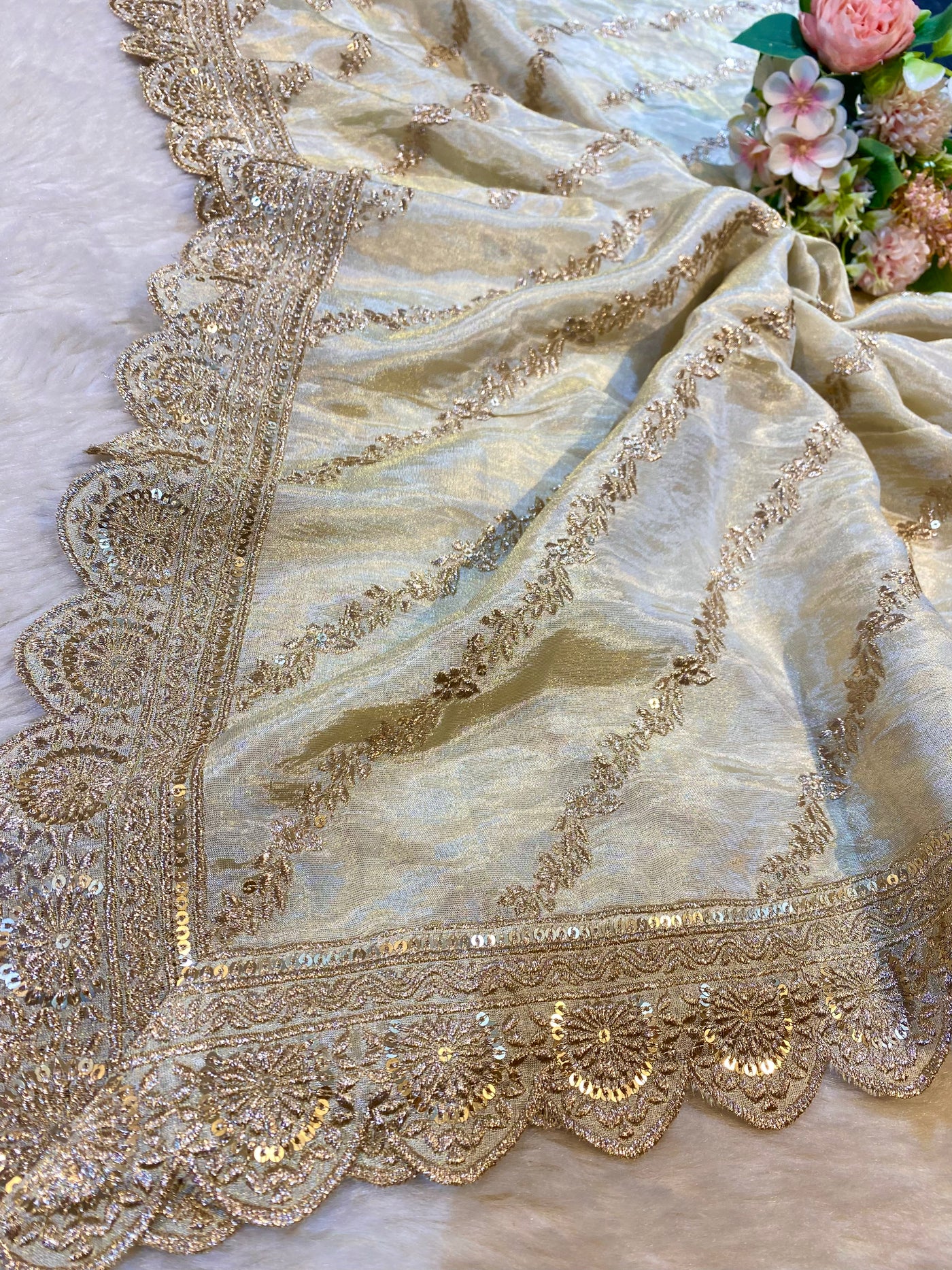 Sohana Silk Tissue Dupatta With Zari and Sequins work Dyeable