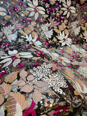 (Precut of 1.50 Meter) Imported Net Embroidery with Sequins And Threadwork