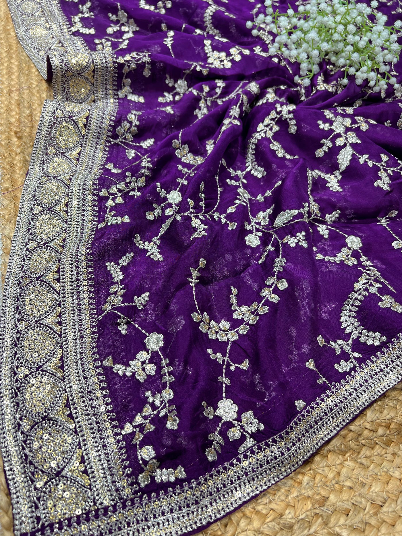 Viscose silk purple  sabhya dupatta ,Width : 37"