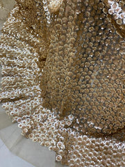 (Precut of  1.45 Meter) Net Metallic Sequins Sunflower Embroidery