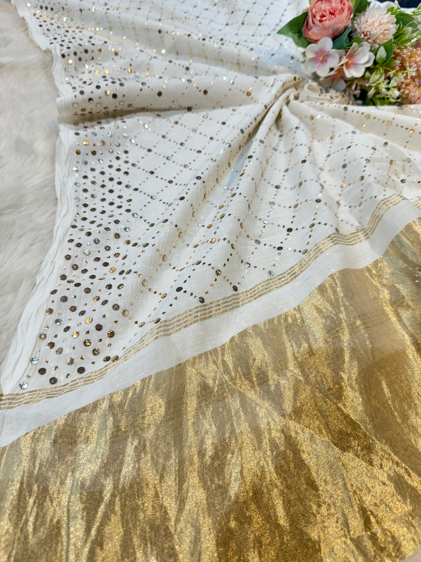 Pure Mul Chanderi Original Hand Mukesh And Baadla Work Dupatta Dyeable