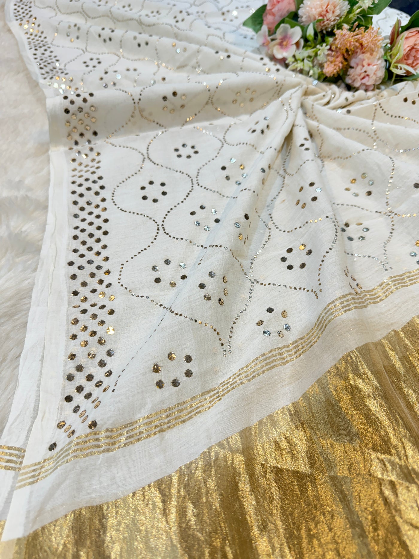 Pure Mul Chanderi Original Hand Mukesh And Baadla Work Dupatta Dyeable