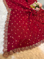 Falak Maroon Pure munga Silk Original Hand bandhej dupatta with Banarsi booti and Cutwork borders