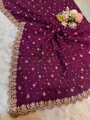 Falak Wine Pure munga Silk Original Hand bandhej dupatta with Banarsi booti and Cutwork borders