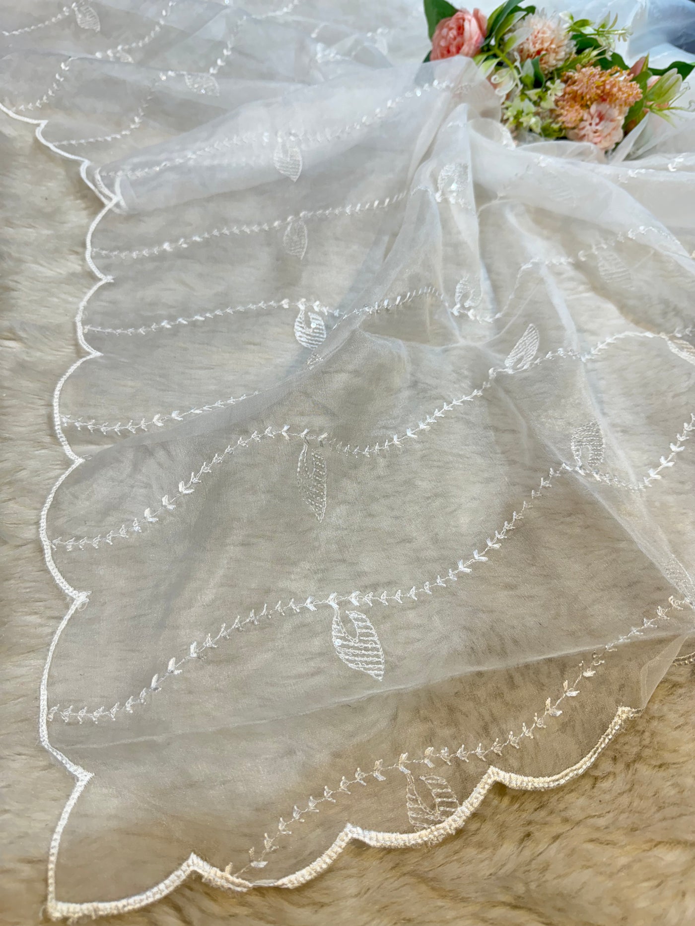 Shaaz Organza Cutwork Dyeable Dupatta  With Sequins And Threadwork