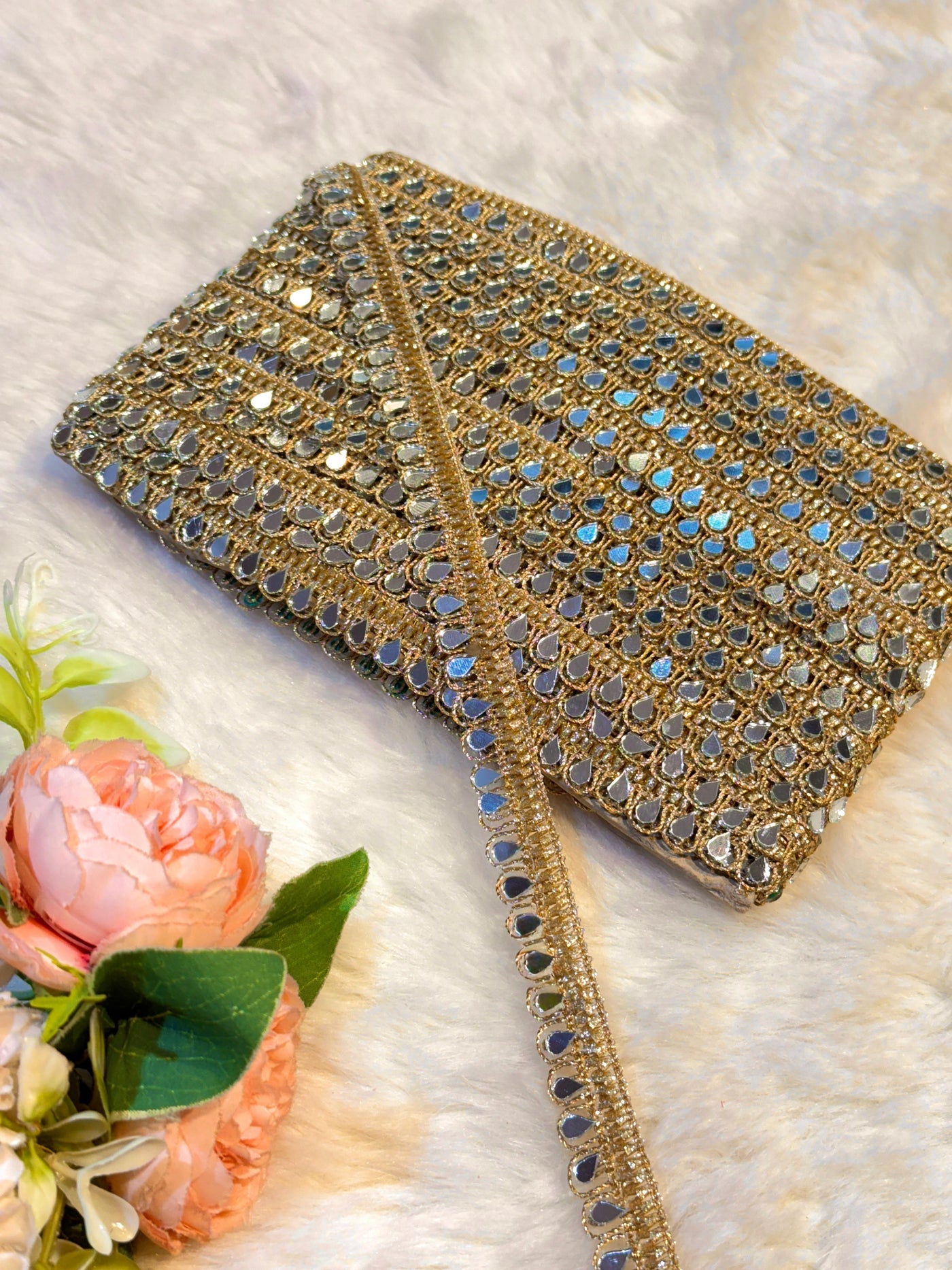 (Wholesale pack of 9 meter ) Lace Border with Mirror Handwork