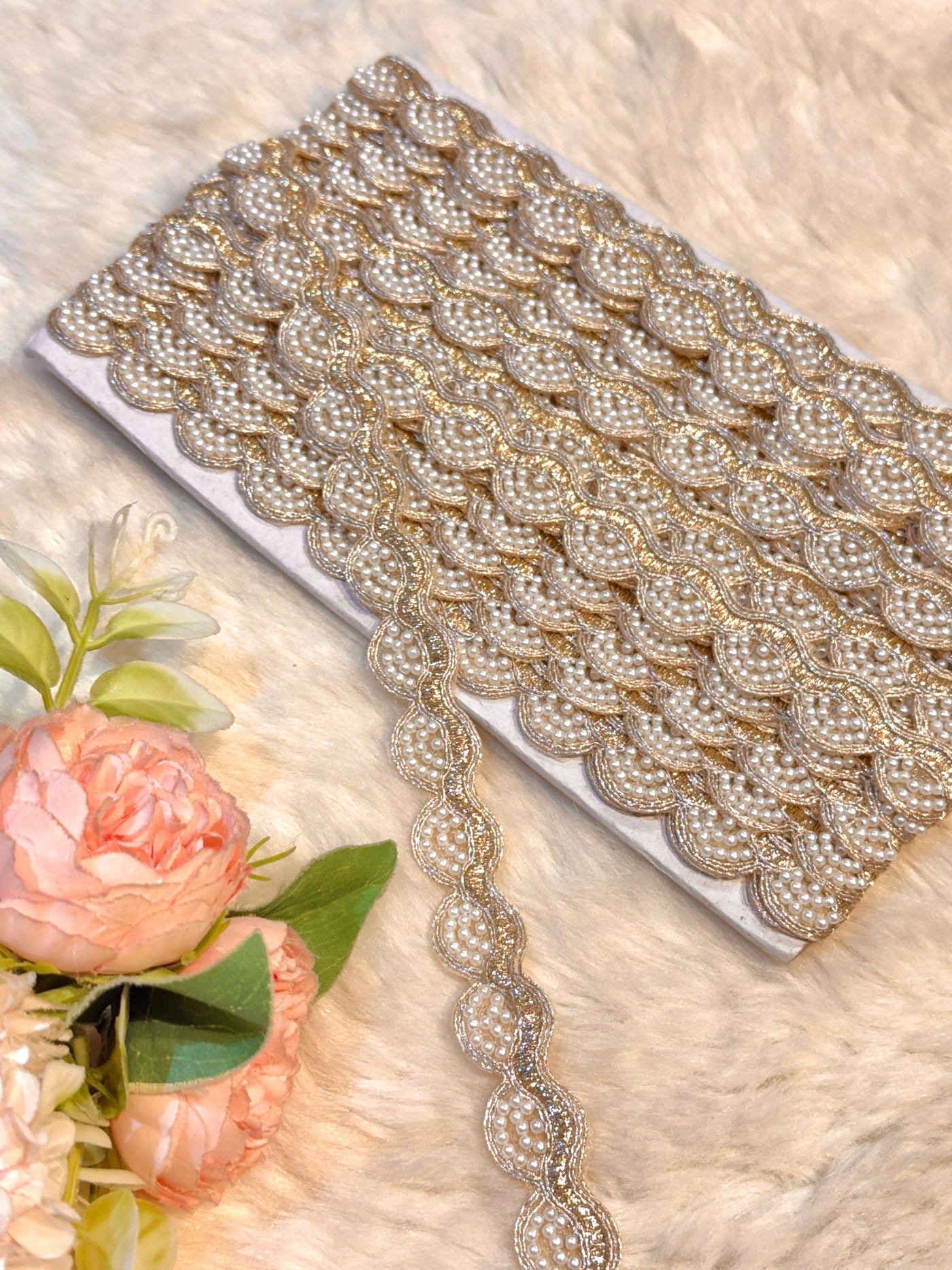 (Wholesale pack of 9 meter ) Lace Border with Handwork Pearl work
