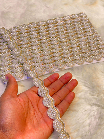 (Wholesale pack of 9 meter ) Lace Border with Handwork Pearl work