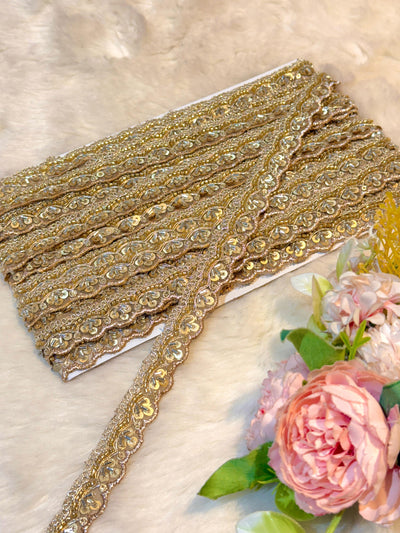 (Wholesale pack of 9 meter ) Lace Border with Cutdana and Sequins work
