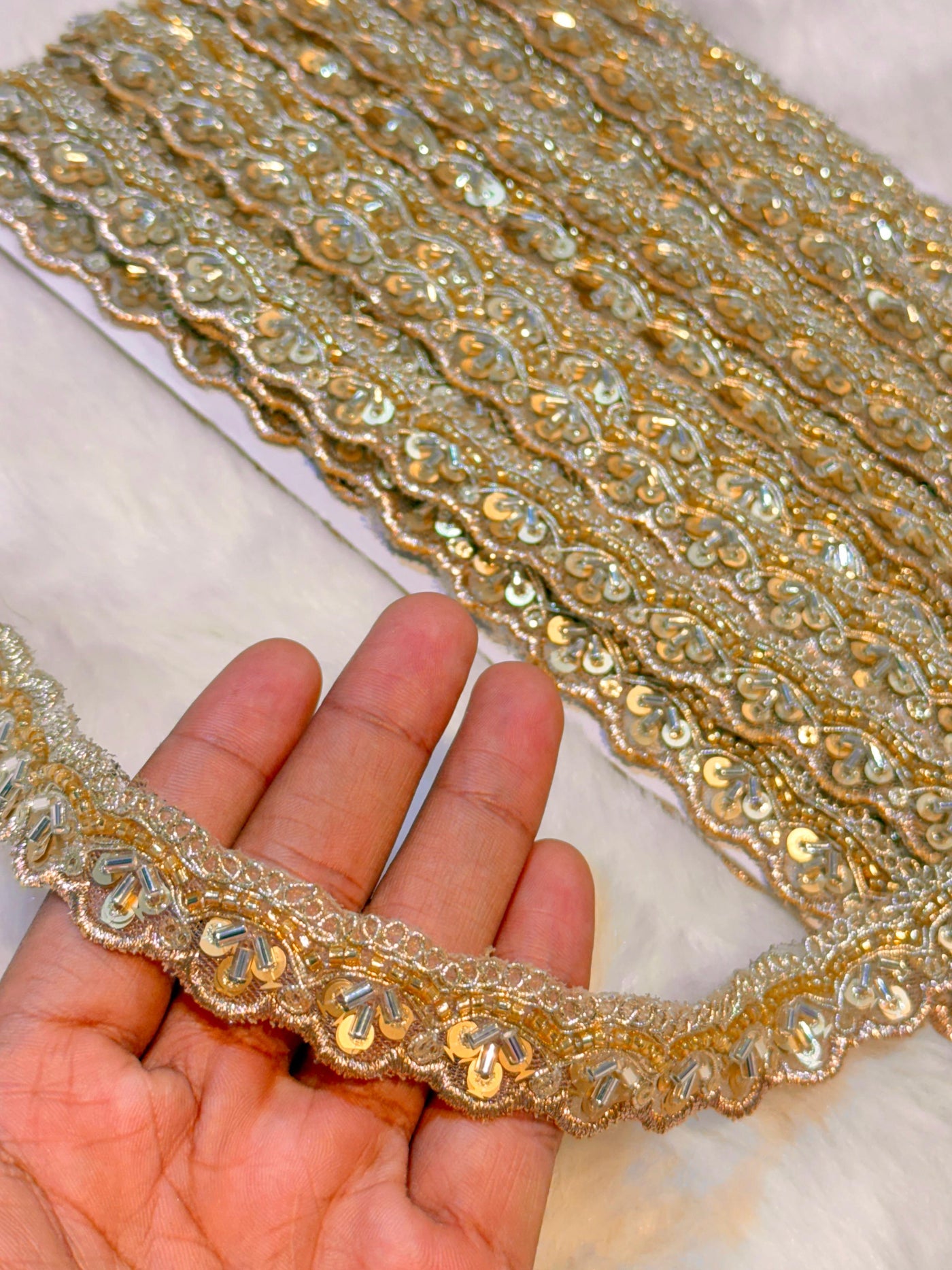 (Wholesale pack of 9 meter ) Lace Border with Cutdana and Sequins work