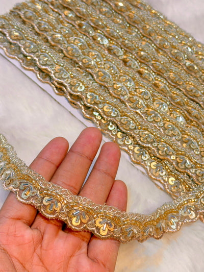 (Wholesale pack of 9 meter ) Lace Border with Cutdana and Sequins work