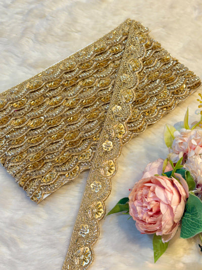 (Wholesale pack of 9 meter ) Lace Border with Cutdana and Sequins work