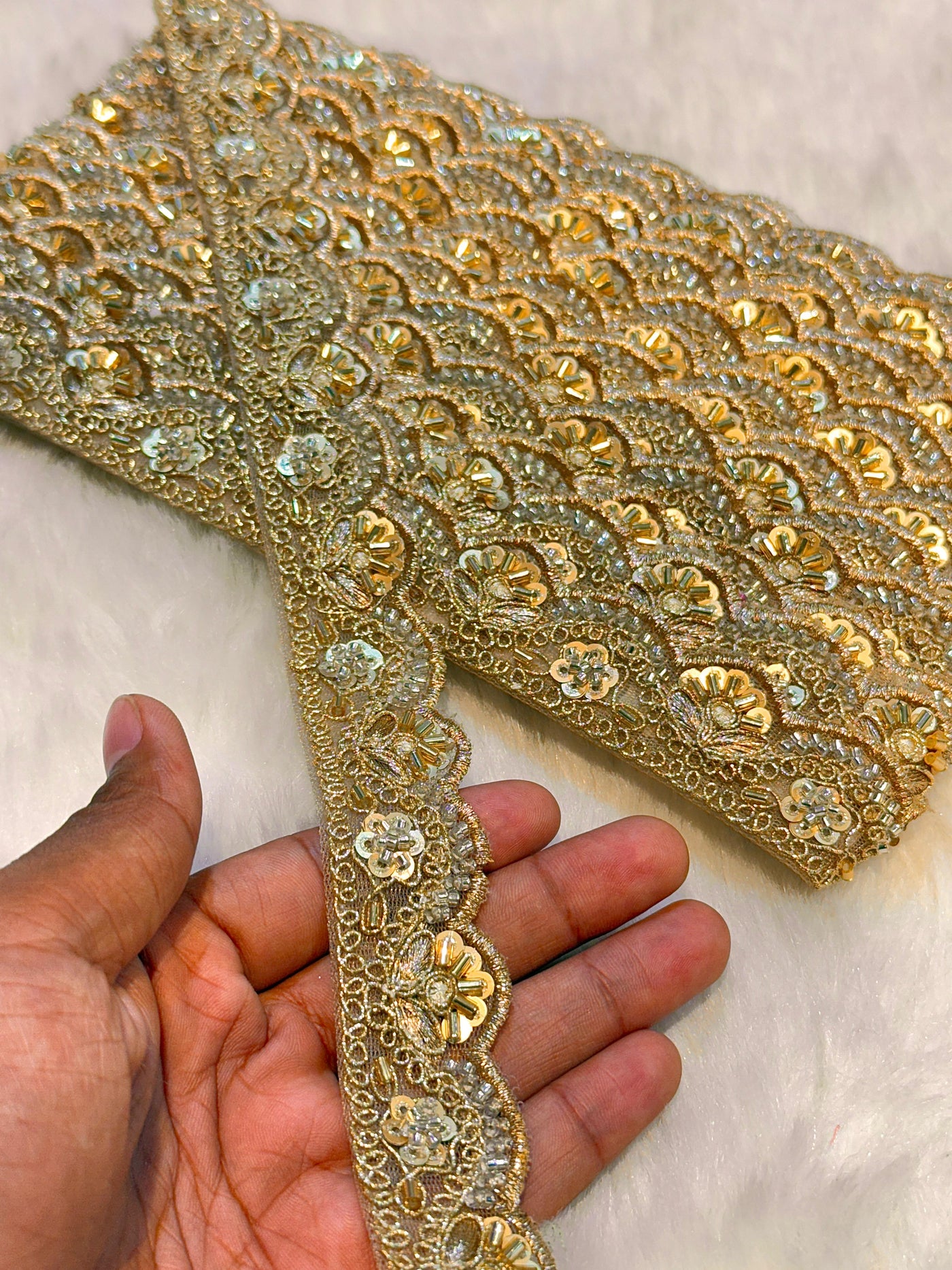 (Wholesale pack of 9 meter ) Lace Border with Cutdana and Sequins work