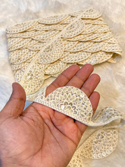 (Wholesale pack of 9 meter ) Lace Border with Chikankari Sequins work