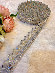 (Wholesale pack of 9 meter ) Lace Border with Pearl and Mirror work