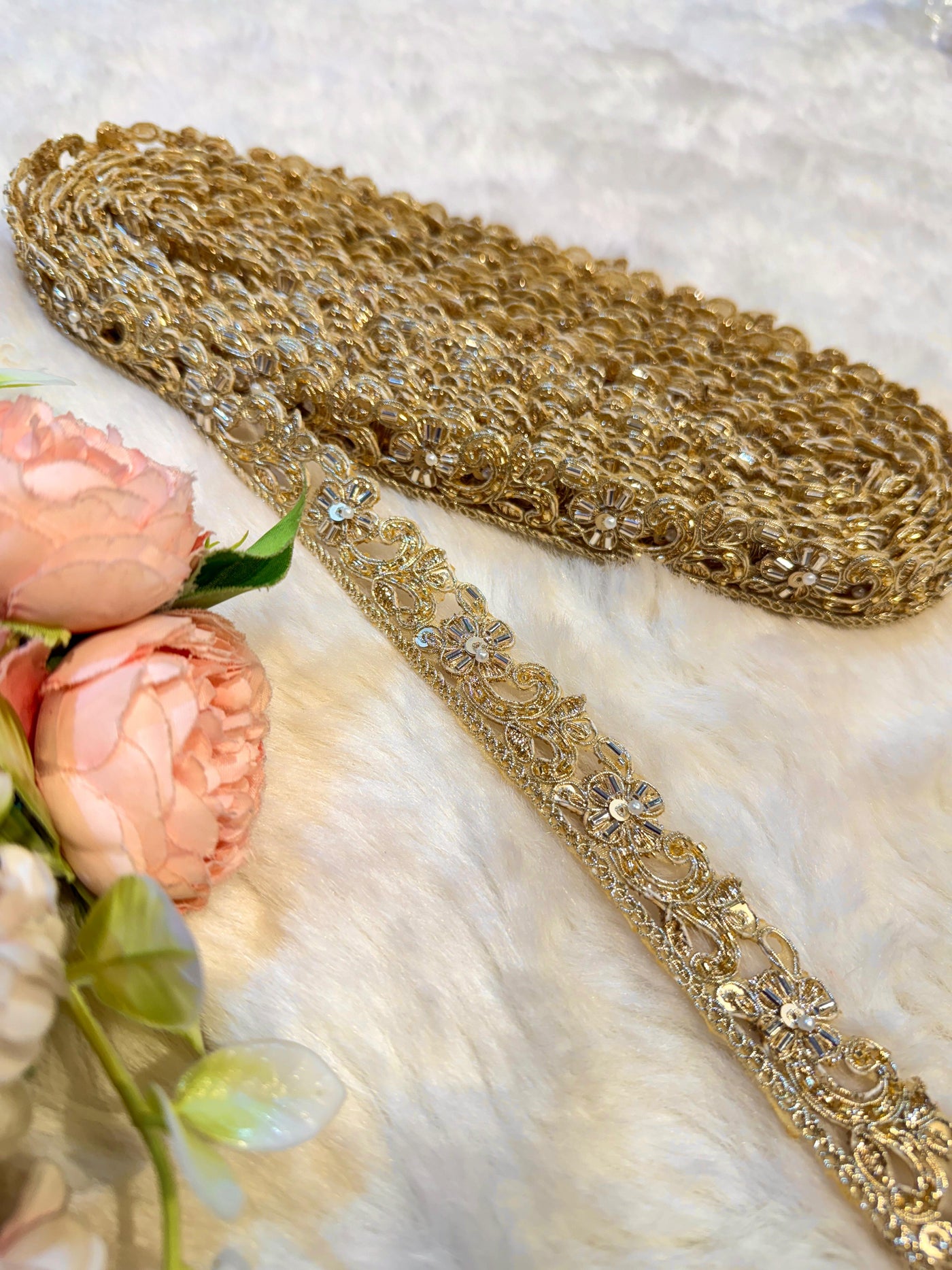 (Wholesale pack of 9 meter ) Lace Border with pearl Sequins Cutdana Work