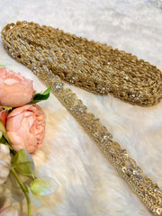 (Wholesale pack of 9 meter ) Lace Border with pearl Sequins Cutdana Work