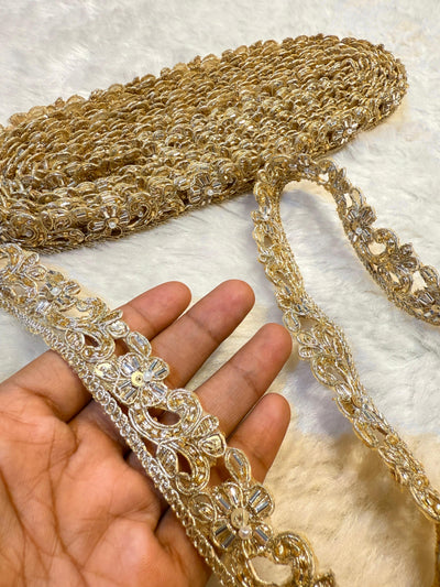 (Wholesale pack of 9 meter ) Lace Border with pearl Sequins Cutdana Work