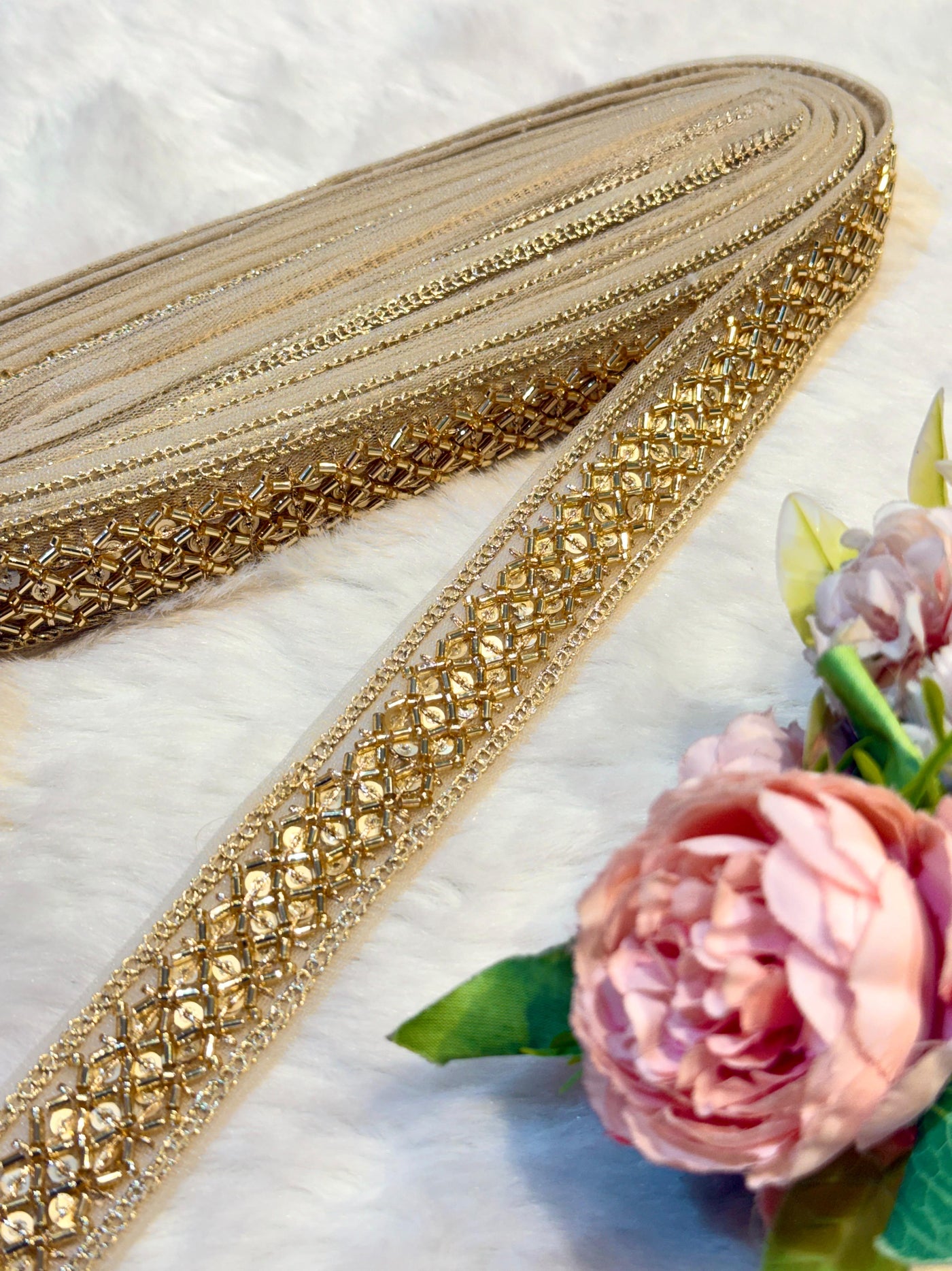 (Wholesale pack of 9 meter ) Lace Border with Cutdana and Sequins work