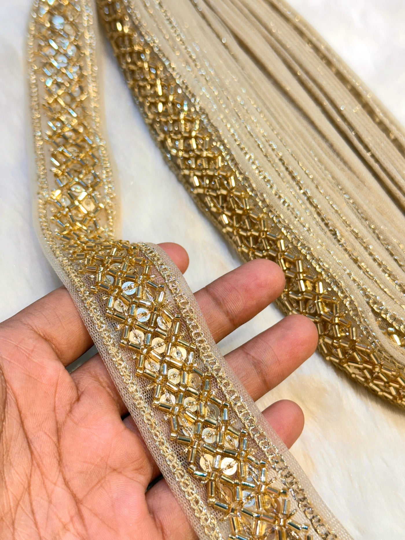 (Wholesale pack of 9 meter ) Lace Border with Cutdana and Sequins work