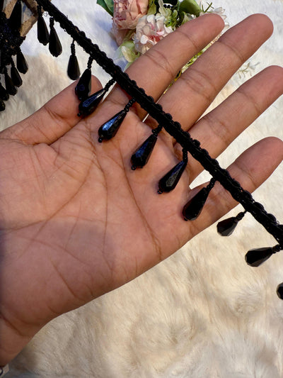 (Wholesale pack of 9 meter ) Luxury Latkan Lace Black Colour with Crystal work
