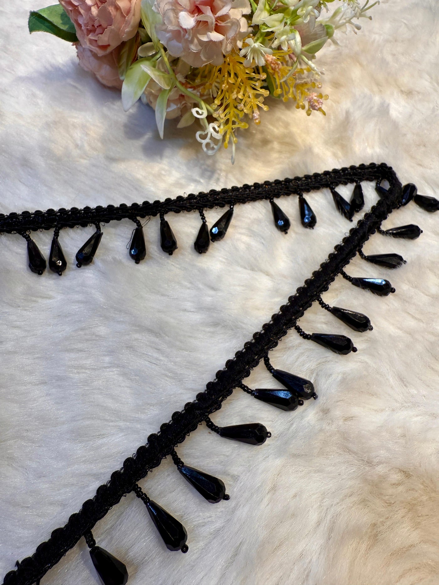 (Wholesale pack of 9 meter ) Luxury Latkan Lace Black Colour with Crystal work