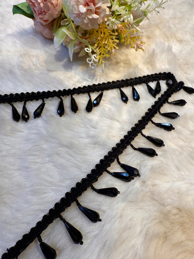 (Wholesale pack of 9 meter ) Luxury Latkan Lace Black Colour with Crystal work