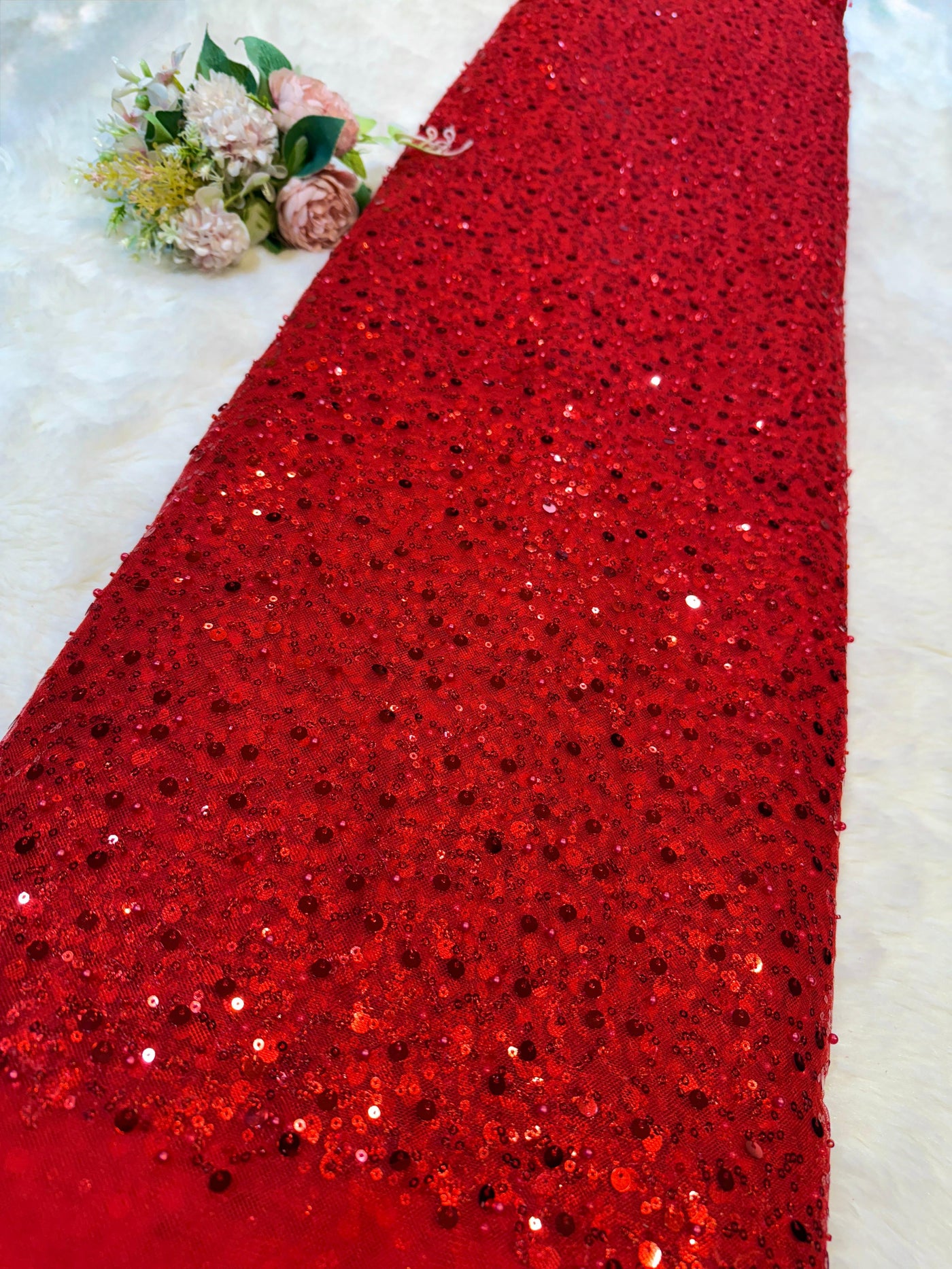 Red Imported Net Embroidery With Sequins and Pearl work 54 inch width