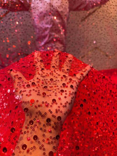 Red Imported Net Embroidery With Sequins and Pearl work 54 inch width