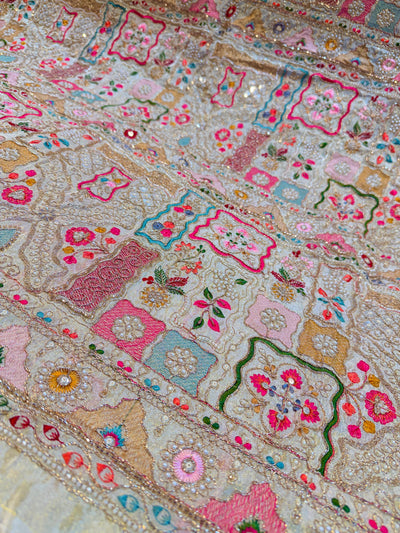 Iknoor Pure Zari Tissue Handwork Embroidery With Thread And Cutdana work 44 inch width