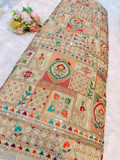 Iknoor Pure Zari Tissue Handwork Embroidery With Thread And Cutdana work 44 inch