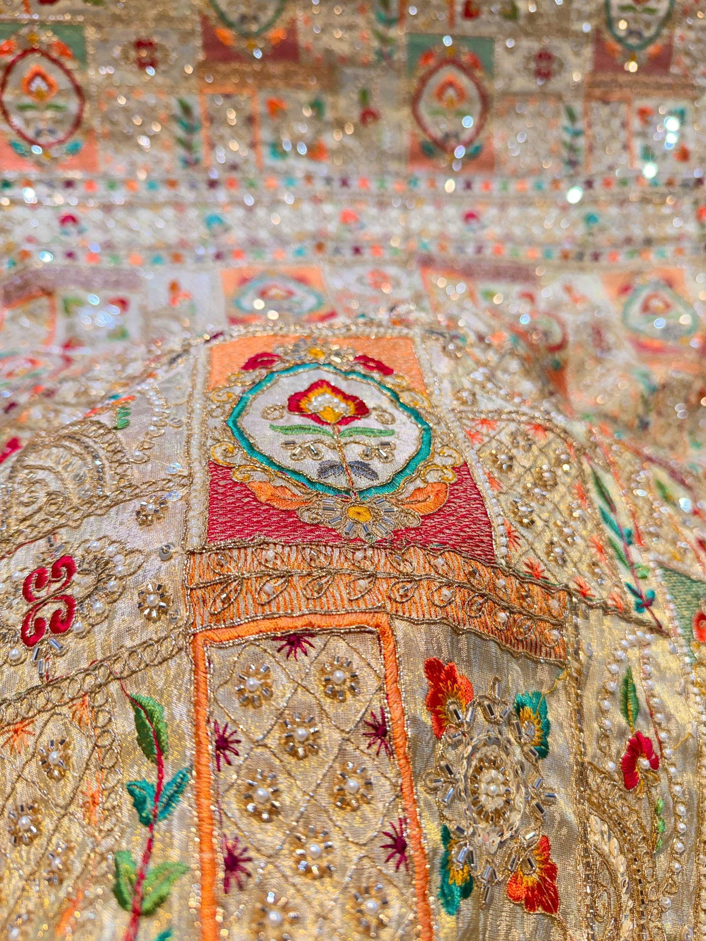 Iknoor Pure Zari Tissue Handwork Embroidery With Thread And Cutdana work 44 inch