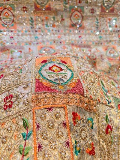 Iknoor Pure Zari Tissue Handwork Embroidery With Thread And Cutdana work 44 inch