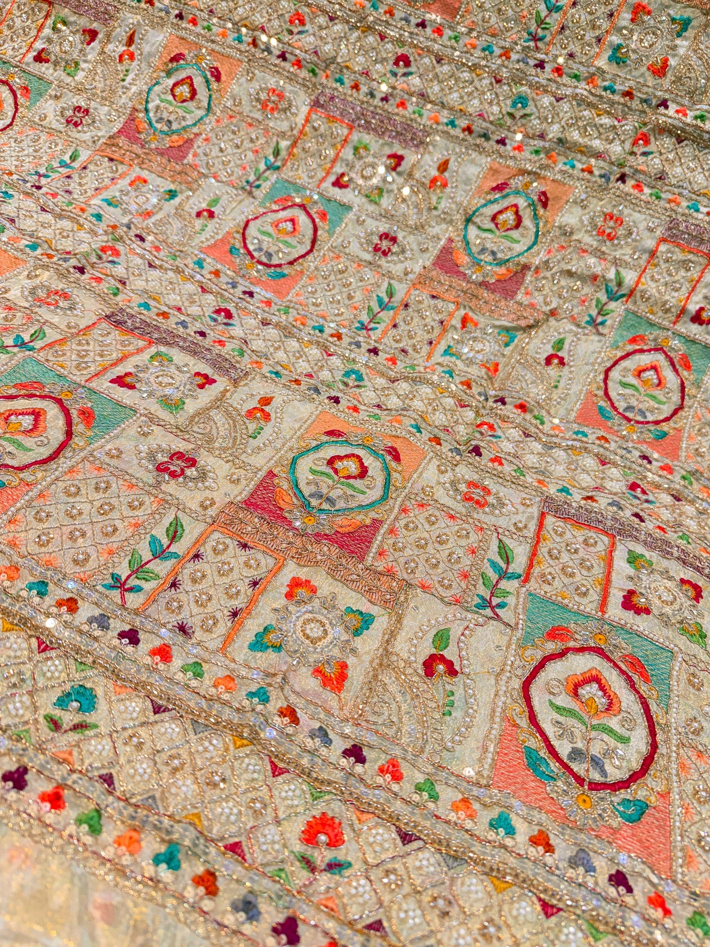 Iknoor Pure Zari Tissue Handwork Embroidery With Thread And Cutdana work 44 inch