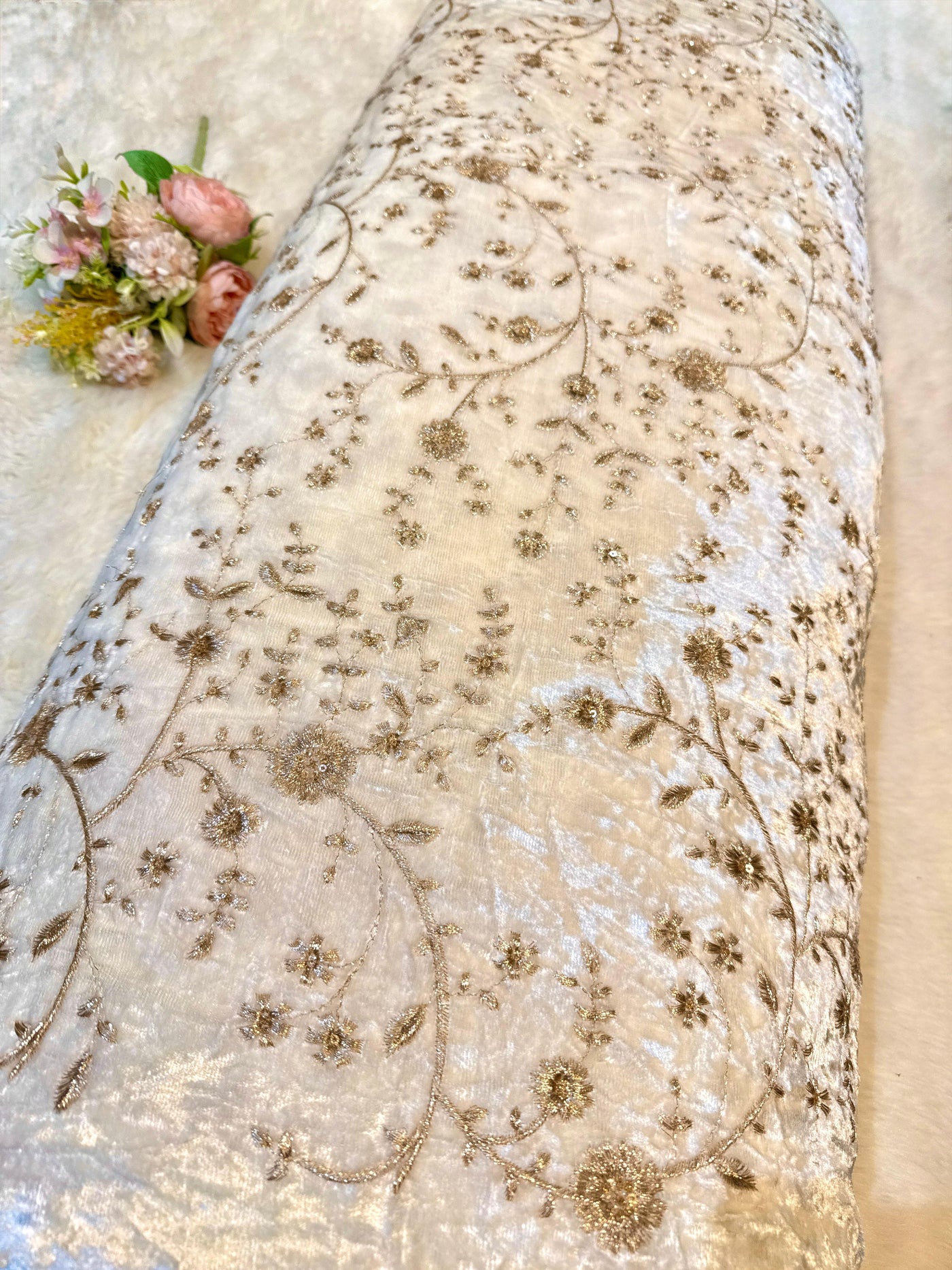 Pure Velvet Dyeable Embroidery With Floral Zari jaal 44 inch width