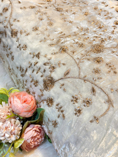 Pure Velvet Dyeable Embroidery With Floral Zari jaal 44 inch width