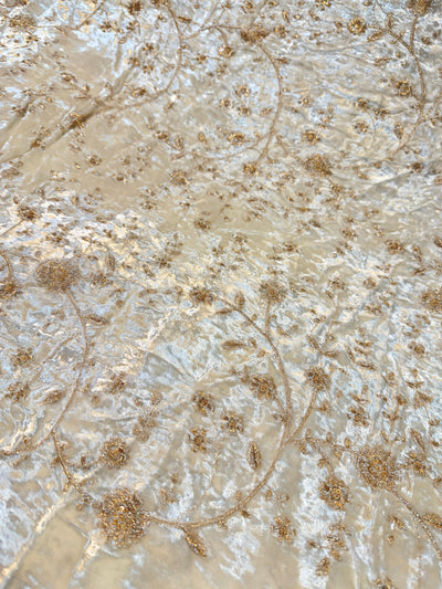 Pure Velvet Dyeable Embroidery With Floral Zari jaal 44 inch width