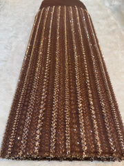 Brown Imported Handwork Net Embroidery Stripes Pattern 54 inch width