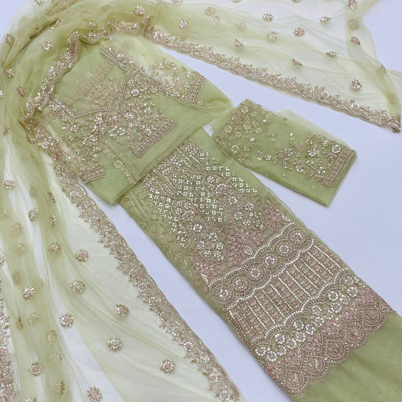 Exclusive Net Heavy Embroidery Cutdana Handwork Kali Lehnga sets